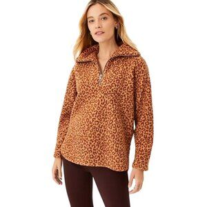 NWT Ann Taylor Leopard‎ Print Sherpa Zip Sweatshirt Size M